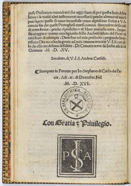 Lettera di Andrea Corsali allo Illustrissimo Signore Duco Iuliano de Medici Venuta Dellindia del Mese di Octobre Nel M.D.XVI