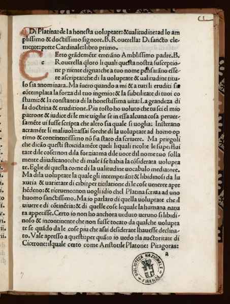 Platina, De honesta voluptate et valetudine, 1494