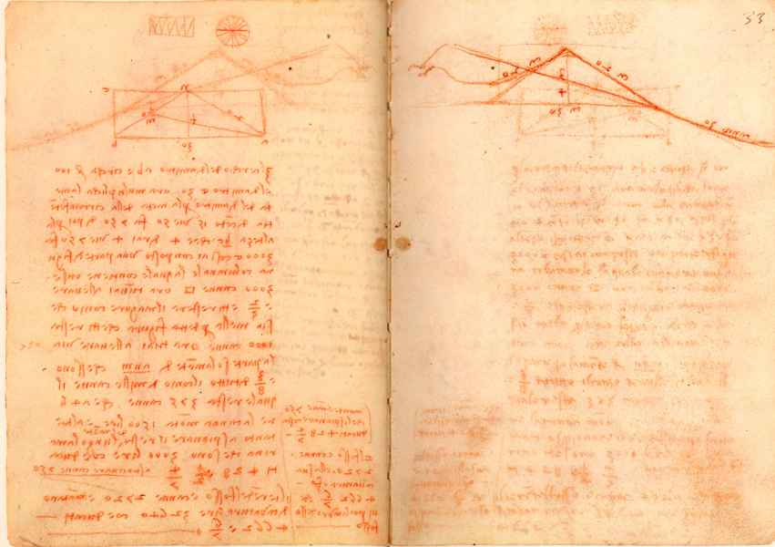 Codice di Madrid II, 32v-33r. - Calcoli e costi dei lavori alla fortezza e alle colline di Piombino, c. 1504