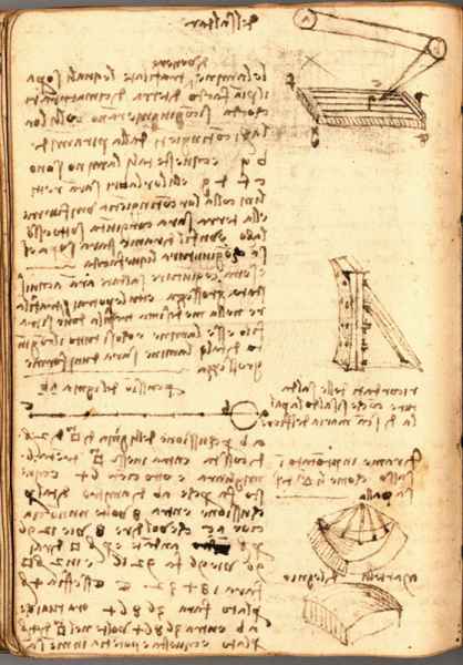 Ms. G, 84v. - Ricordati delle saldature con che si saldò la palla di Santa Maria del Fiore. Di rame improntato in sasso come li triangoli d