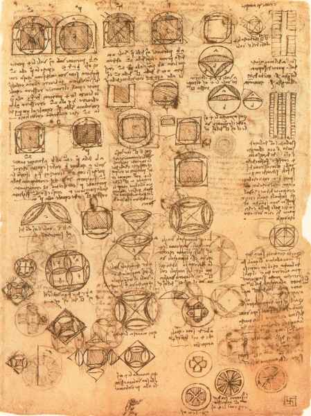 Codice Atlantico, 264v. - Foglio con lunule e due planimetrie per la Stalla del Magnifico (Lorenzo di Piero de