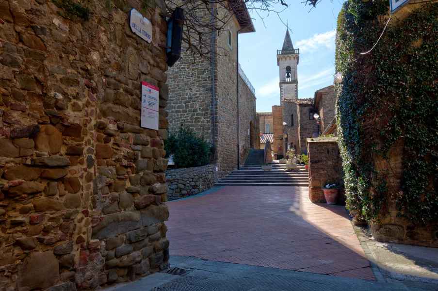 View of the bell tower of the church of Santa Croce in Vinci