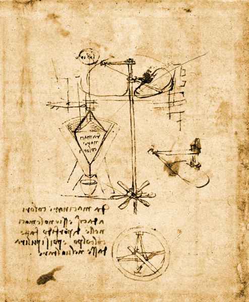 Codex Atlanticus, 765r. - The "Doccia Mill at Vinci" and notes on grinding water colours, c. 1504