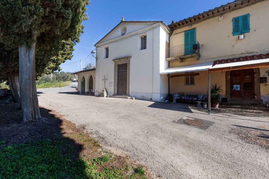 Façade of the church of Santa Maria al Pruno in Orbignano, Carmignano