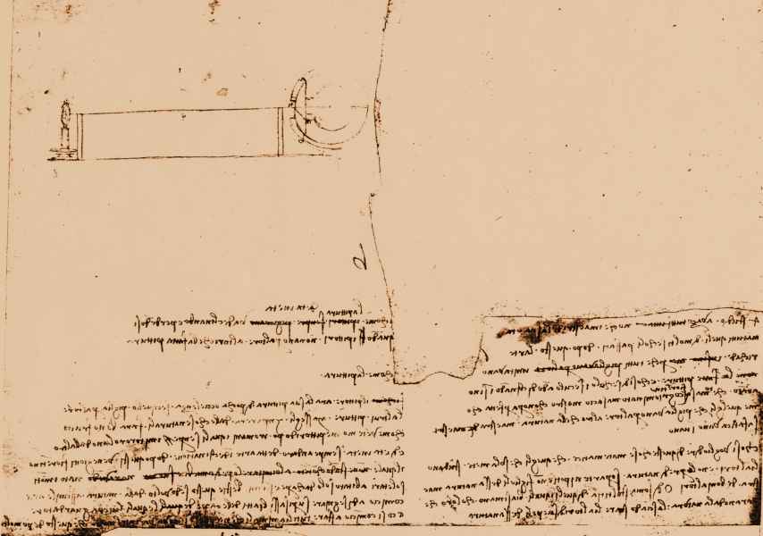 Codex Atlanticus, 387 r. - Folio with optical sketches and a text on the history of painting in which Leonardo mentions Giotto, Cimabue and Masaccio, c. 1490