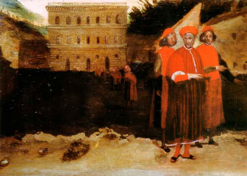 Santo Spirito in Florence, Pitti Chapel, predella with Luca Pitti and the Palazzo Pitti