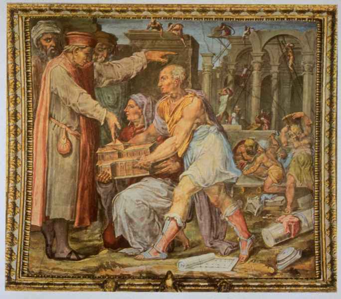 Brunelleschi presents to Cosimo the Elder the model of the church of Santo Spirito