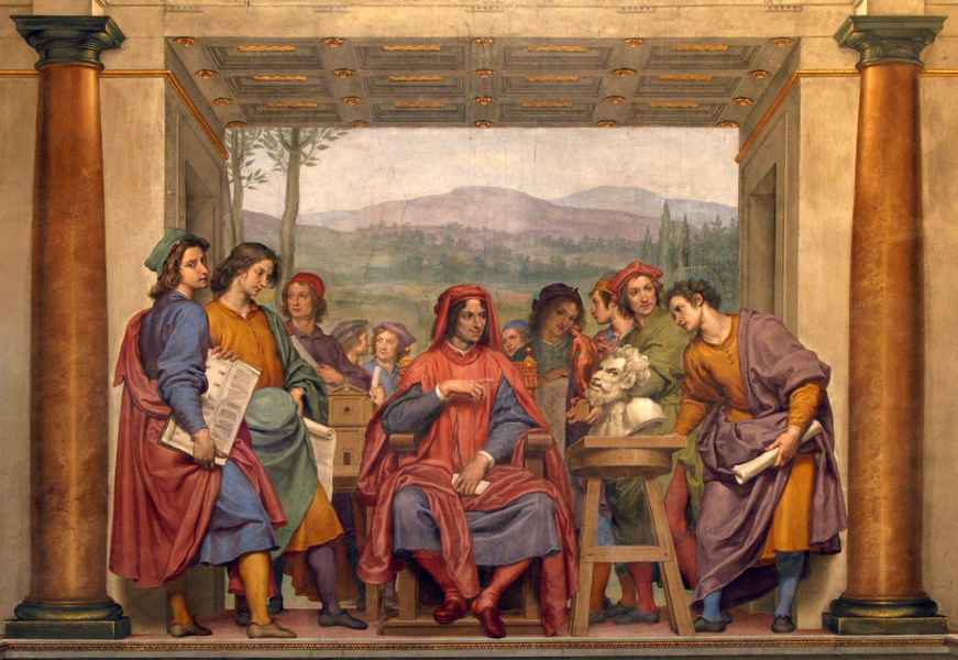 Ottavio Vannini, "Lorenzo the Magnificent, surrounded by artists in the sculpture garden, meets Michelangelo who shows him the head of a faun", fresco (1638-1642), Palazzo Pitti, Florence