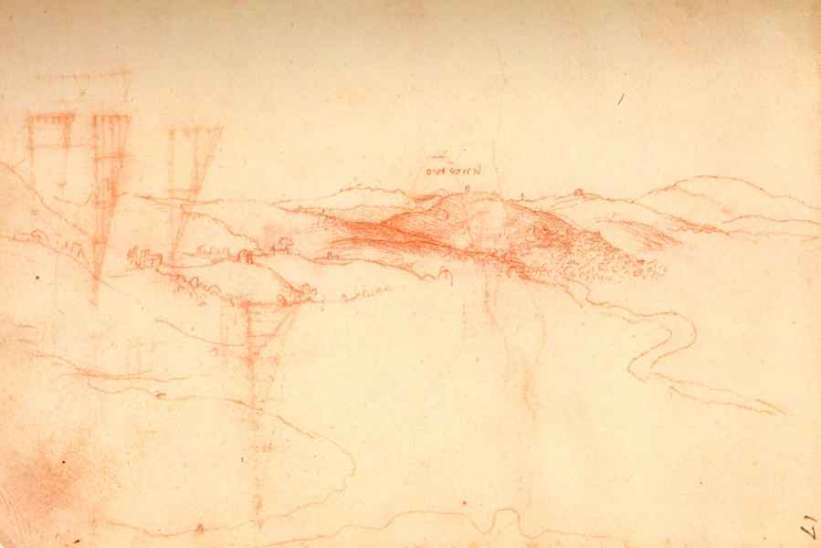 Madrid Ms. II, 17r. - Florentine hills with the Incontro, c. 1503-1504