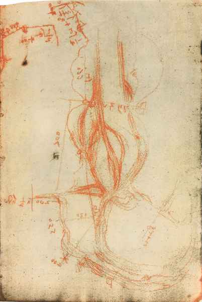 Codex Arundel, 275v. - Studies on the course of the Arno with directions and measurements, c. 1504