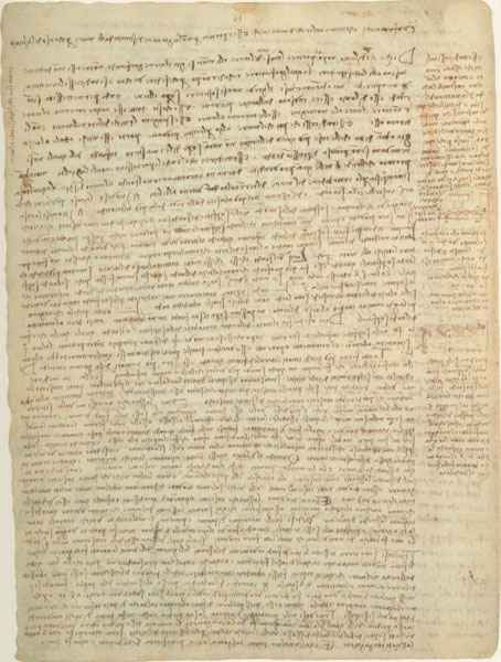 Codex Leicester, 9v. - Leonaredo mentions the timber found at Castelfiorentino 